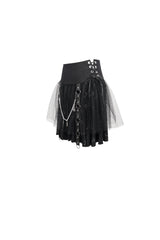 Black Cross Print Side Waist Straps Detachable Metal Chain Women's Punk Skirt - Product - 7