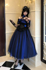 Klein Blue [Echo of Diana] Off Shoulder Ruffled Lace Gothic Lolita Dress - Product - 6