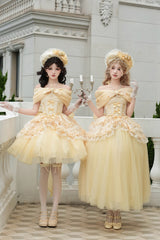 Yellow [Sissi's Pilgrimage] Off Shoulder Ruffle Bowknot Lace Sweet Lolita Skirt (Long Version) - Product - 14