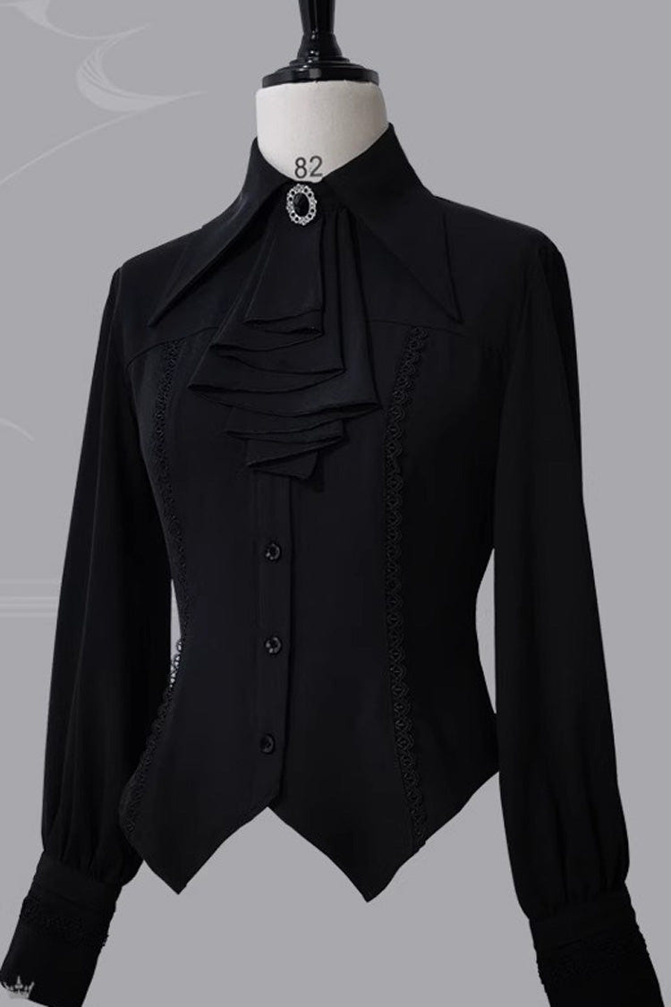 Medieval Lamb Long Sleeve Ouji Fashion Lolita Shirt 3 Colors - Black - 10