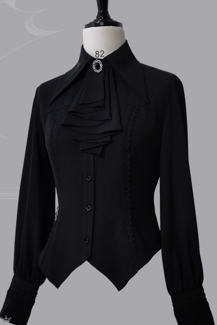 Medieval Lamb Long Sleeve Ouji Fashion Lolita Shirt 3 Colors - Black - 10