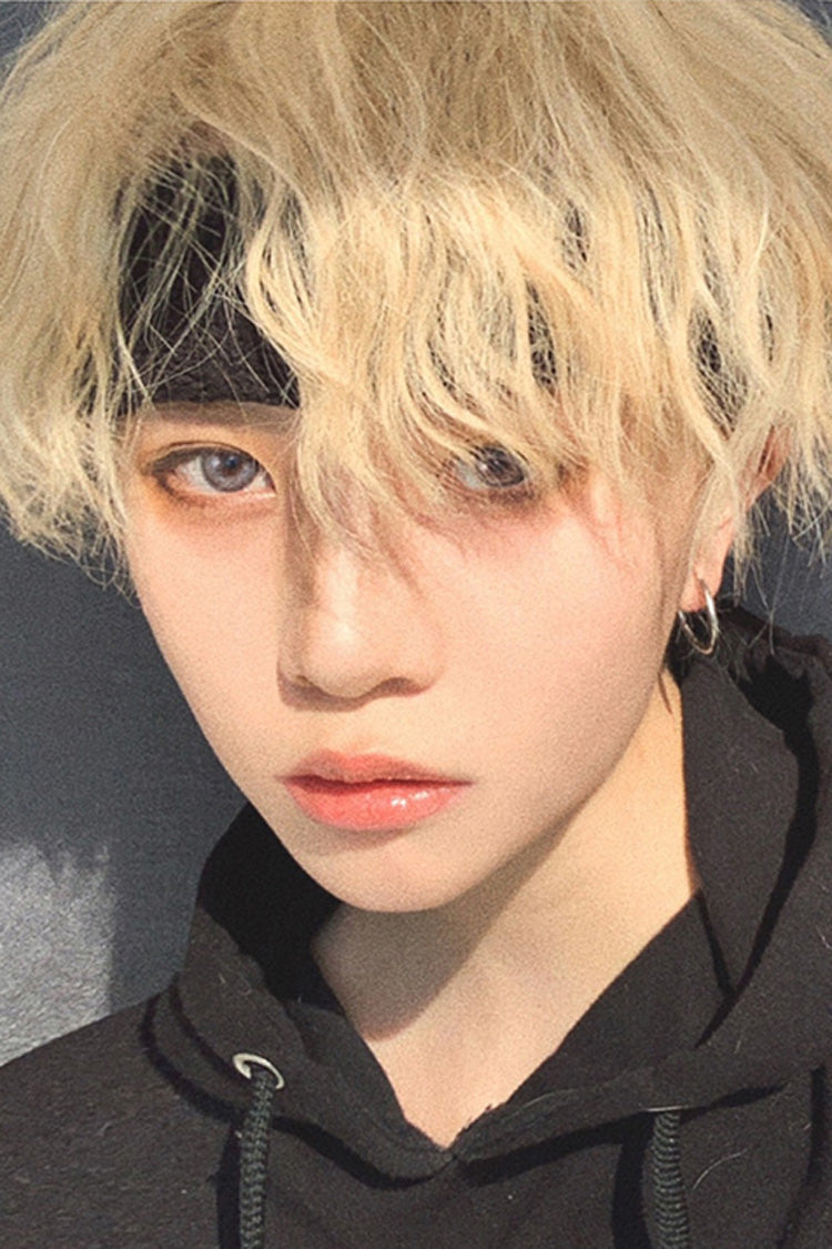 Yellow Aluminium Foil Perm Fluffy Handsome Ouji Wig - Product - 2