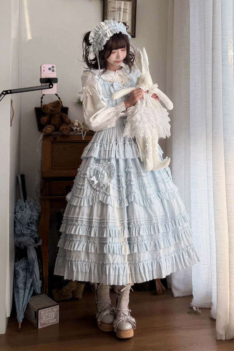Blue [Heart In Love] Multi-Layered Ruffled Bow Sweet Lolita Jsk Dress - Product - 7