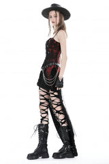 Black/Red Tie-dyed Lace-Up Irregular Ruched Women's Gothic Overbust Corset - Product - 10