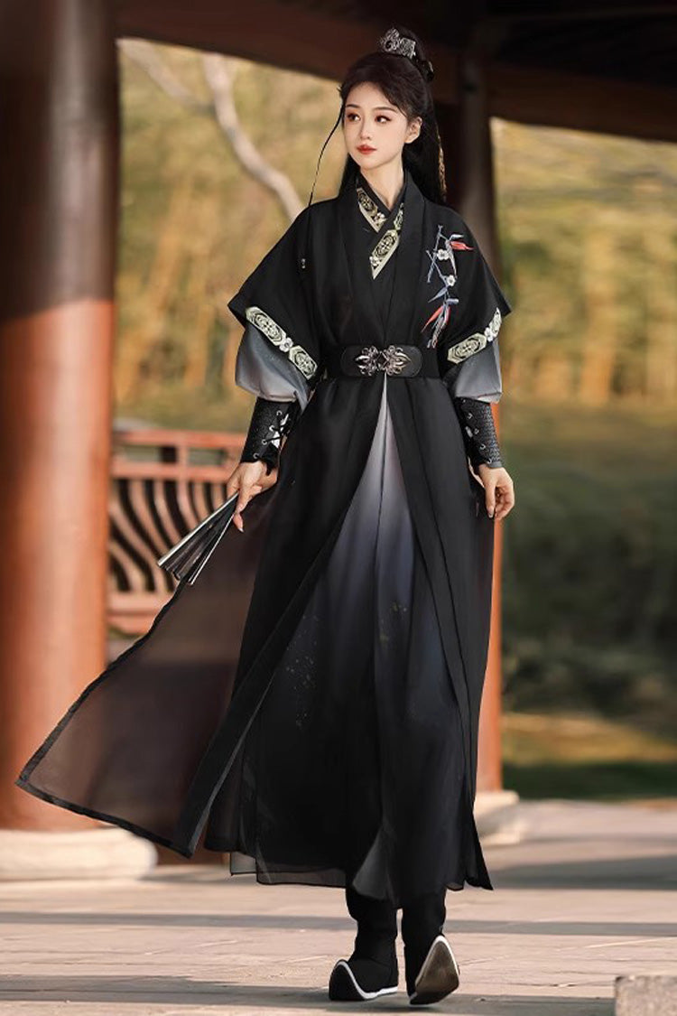 Black Knight-style Song Dynasty Cross-collared Gradient Embroidery Classic Vintage Hanfu Dress Set - Product - 2