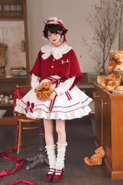 Red/White Red Vow Stand Collar Long Sleeves Multi-Layered Ruffled Bow Sweet (Dress Only) front view