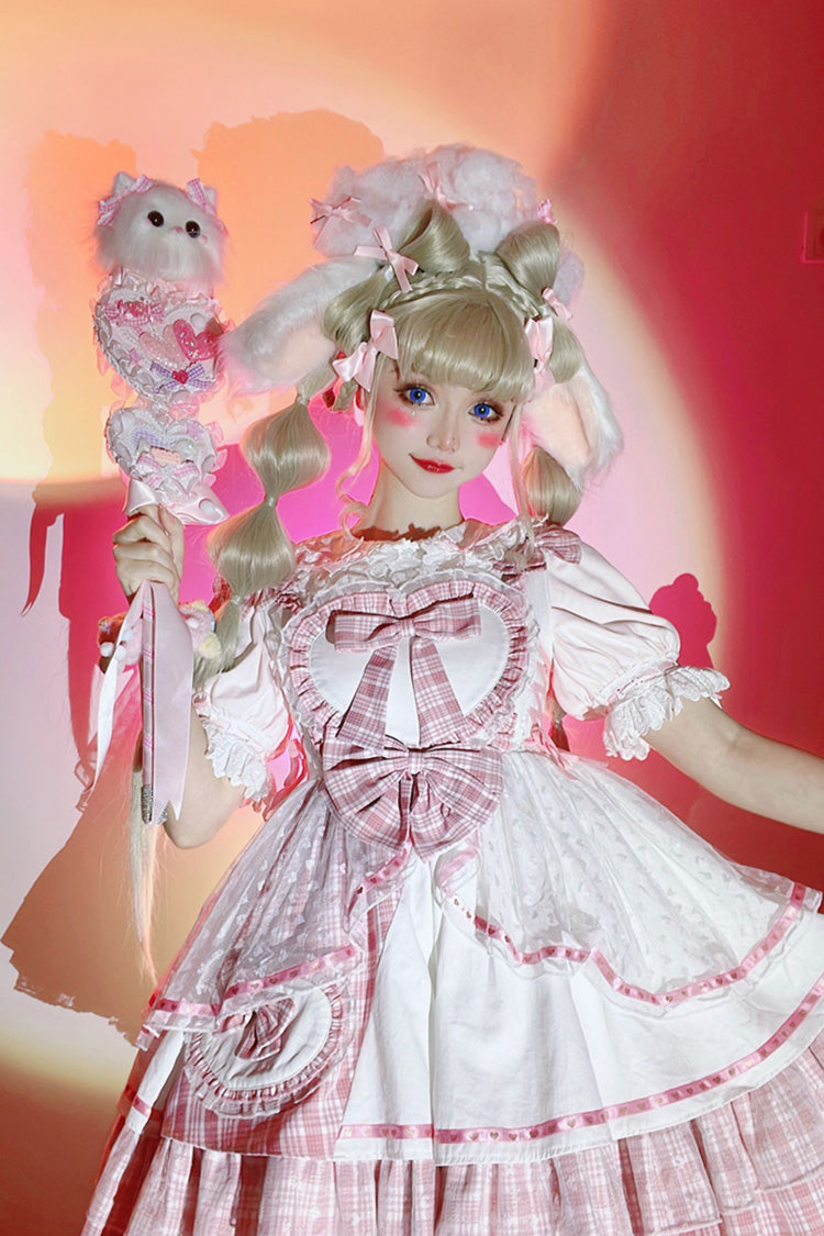 Pink [Valentine's Day] Multi-Layered Print Ruffle Cardigan Bowknot Lace Sweet Lolita Jsk Dress - Product - 5