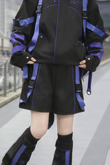 Blue/Black Long Sleeves Print Cat Ears Hooded Jirai Kei Handsome Coat - Product - 12