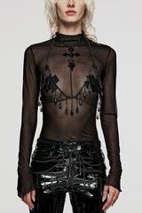 Black Adjustable Crystal Pendant Decoration Tassel Chain Women's Gothic Body Harness - Black - 1