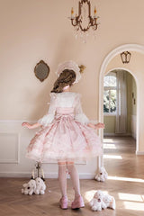 Pink [Cherry Blossom Letter] Sleeveless Multi-Layered Ruffled Embroidered Open-Front Bow Gorgeous Sweet Lolita Jsk Dress - Product - 6