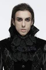 Black Multi-Layered Lace Mesh Men's Gothic Neckwear - Black - 1