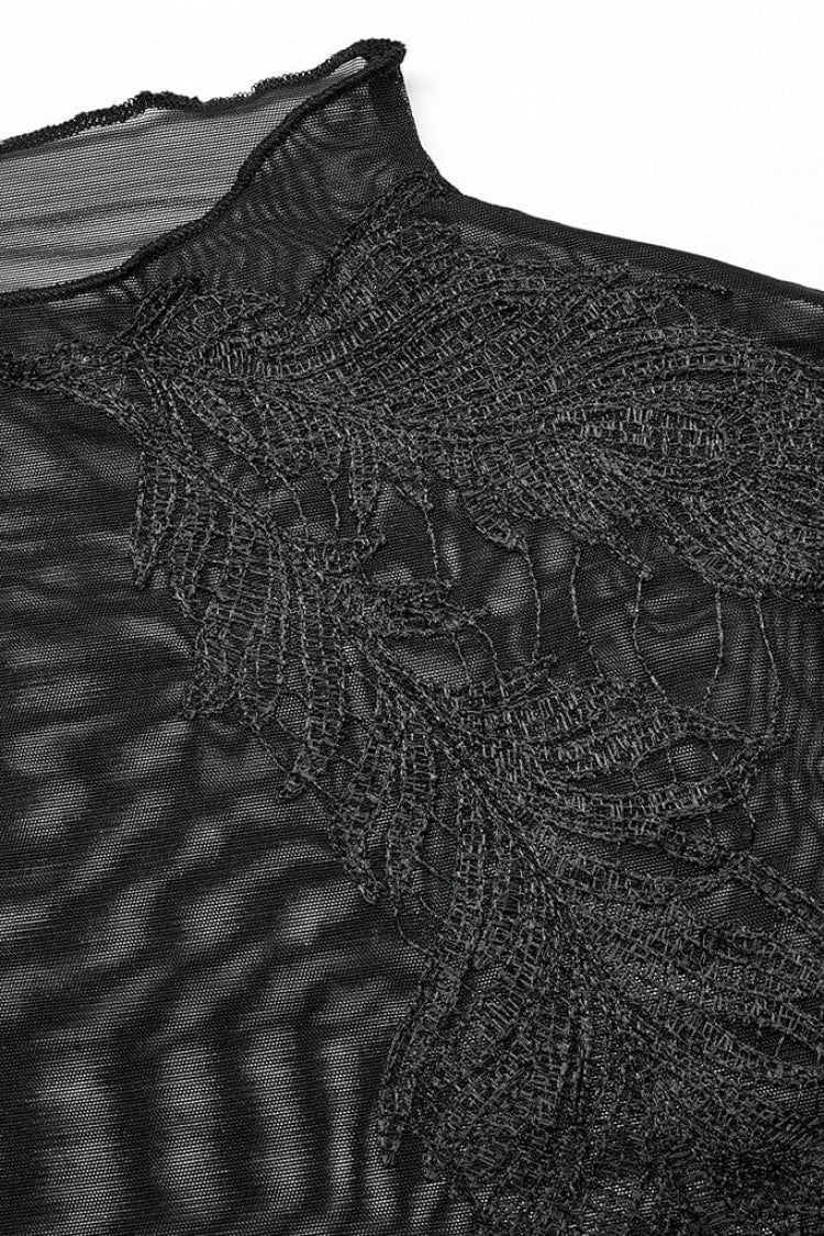 Black Mid High Collar Long Sleeves Slim Mesh Womens Gothic Blouse - Product - 6