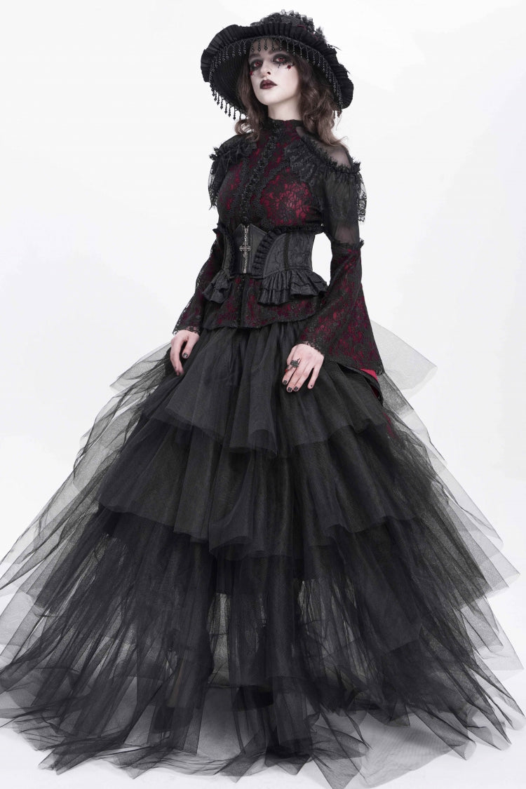 Black Printed Spliced Lace Lace-Up Slim Zippered Women's Gothic Palace Corset - Product - 4