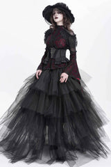 Black Printed Spliced Lace Lace-Up Slim Zippered Women's Gothic Palace Corset - Product - 4