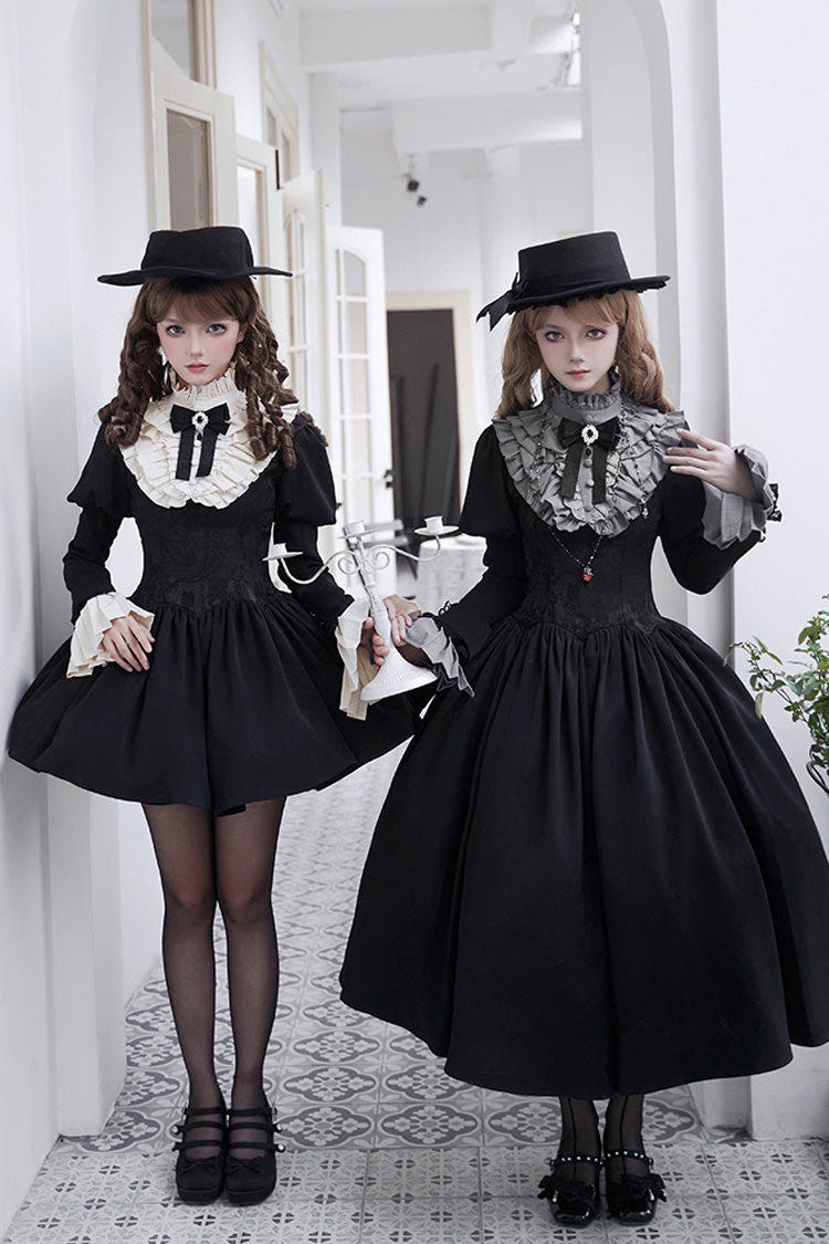 Black [Old Testament] Short Sleeves Ruffle Embroidery Bowknot Lace-Up Gothic Lolita Dress 2 Versions - Black - 1