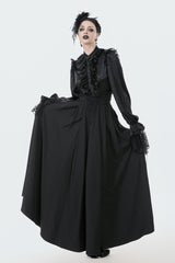Black Embroidered Lace Trim Pleated Women's Gothic Maxi Skirt - Product - 7