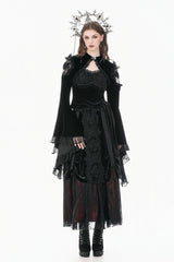 Black Ruffled Lace Long Trumpet Sleeves Floral Sheer Mesh Spliced Velvet Women's Gothic Cape - Product - 6