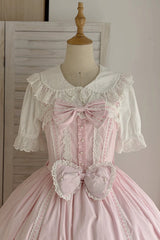Pink [Petal Bunny] Cotton Sleeveless Ruffled Bow Lace Sweet Elegant Lolita Jsk Dress - Product - 5