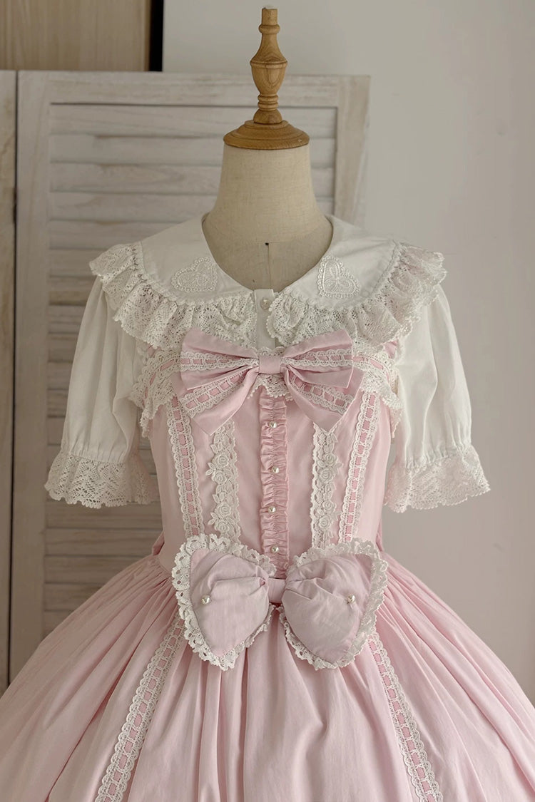 Pink [Petal Bunny] Cotton Sleeveless Ruffled Bow Lace Sweet Elegant Lolita Jsk Dress - Product - 5