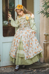 Green [Gardening Sunflower] Sleeveless Print Ruffle Bowknot Sweet Elegant Lolita Jsk Dress - Product - 2