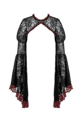 Black/Red Long Puff Flared Sleeves Floral Lace Women's Gothic Cape - Product - 3