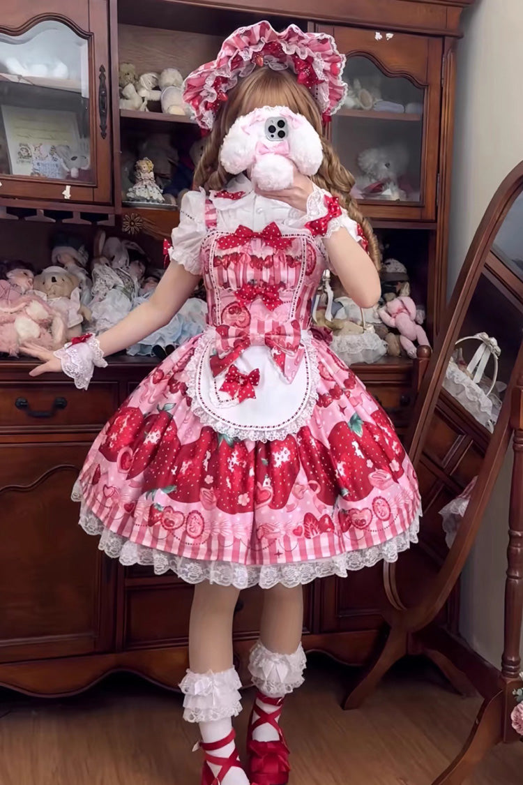 [Dream to Strawberry] Print Ruffle Bowknot Lace Sweet Lolita Jsk Dress 4 Colors - Product - 5