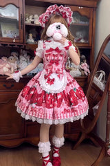 [Dream to Strawberry] Print Ruffle Bowknot Lace Sweet Lolita Jsk Dress 4 Colors - Product - 5
