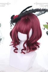 Dark Red Short Curly Hair Gothic Lolita Wigs - Product - 3