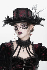 Red Embroidered Women's Gothic Gorgeous Floral Feather Hat - Product - 3