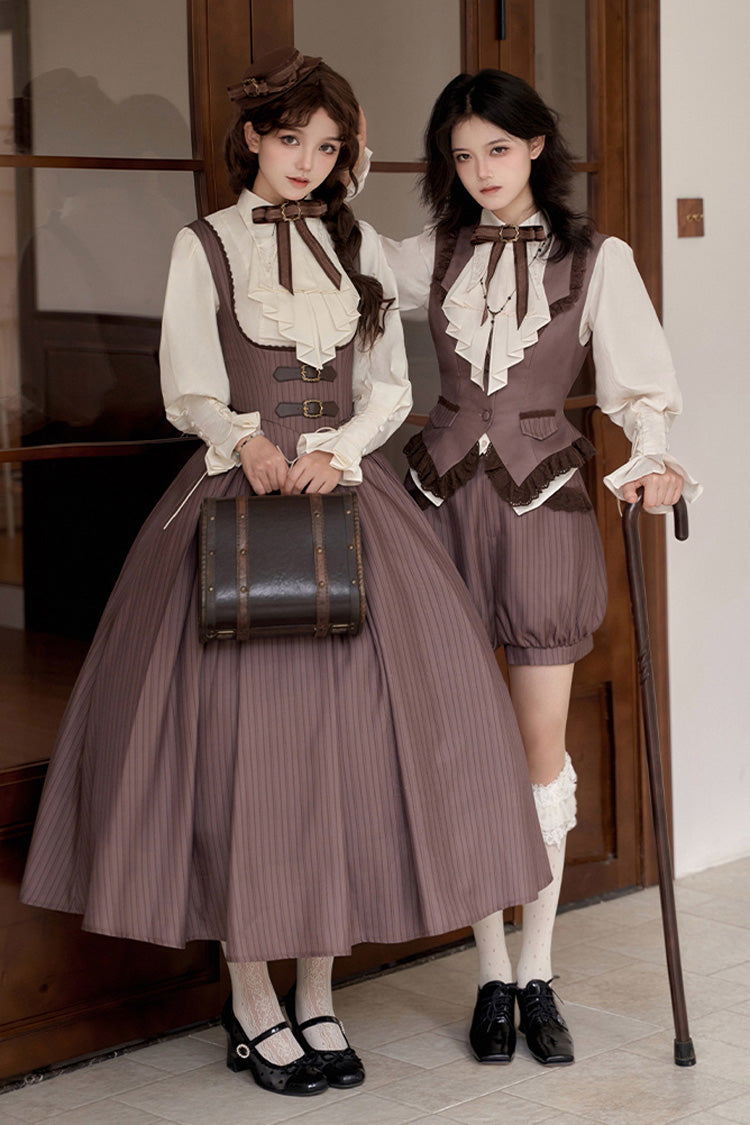 Brown [Manchester City's Past] Striped Print Ouji Fashion Prince Handsome Lolita Vest - Product - 2
