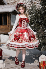 Red [Happy New Year] Printed Ruffled Bow Lace Classic Chinese Style Gorgeous Lolita Jsk Dress - Product - 7
