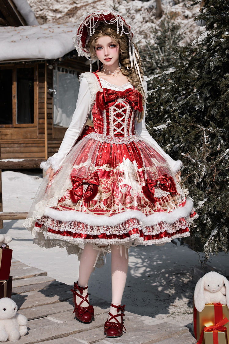Red [Happy New Year] Printed Ruffled Bow Lace Classic Chinese Style Gorgeous Lolita Jsk Dress - Product - 7