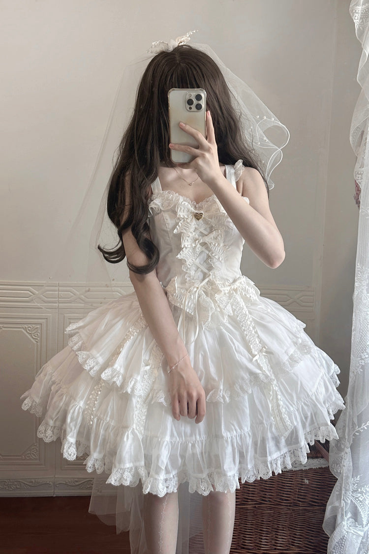 ホワイト [Sweetheart Splolita] フリル リボン レースアップ スウィートロリータ スカートセット 商品画像