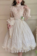 Ivory Elegant Vintage Tulip Multi-Layer Ruffled Classic Lolita Skirt Dress - Ivory - 1