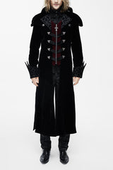 Western Fashion Gothic Pattern Event Shawl Collar Black Mens Velveteen Long Coats - Black - 1