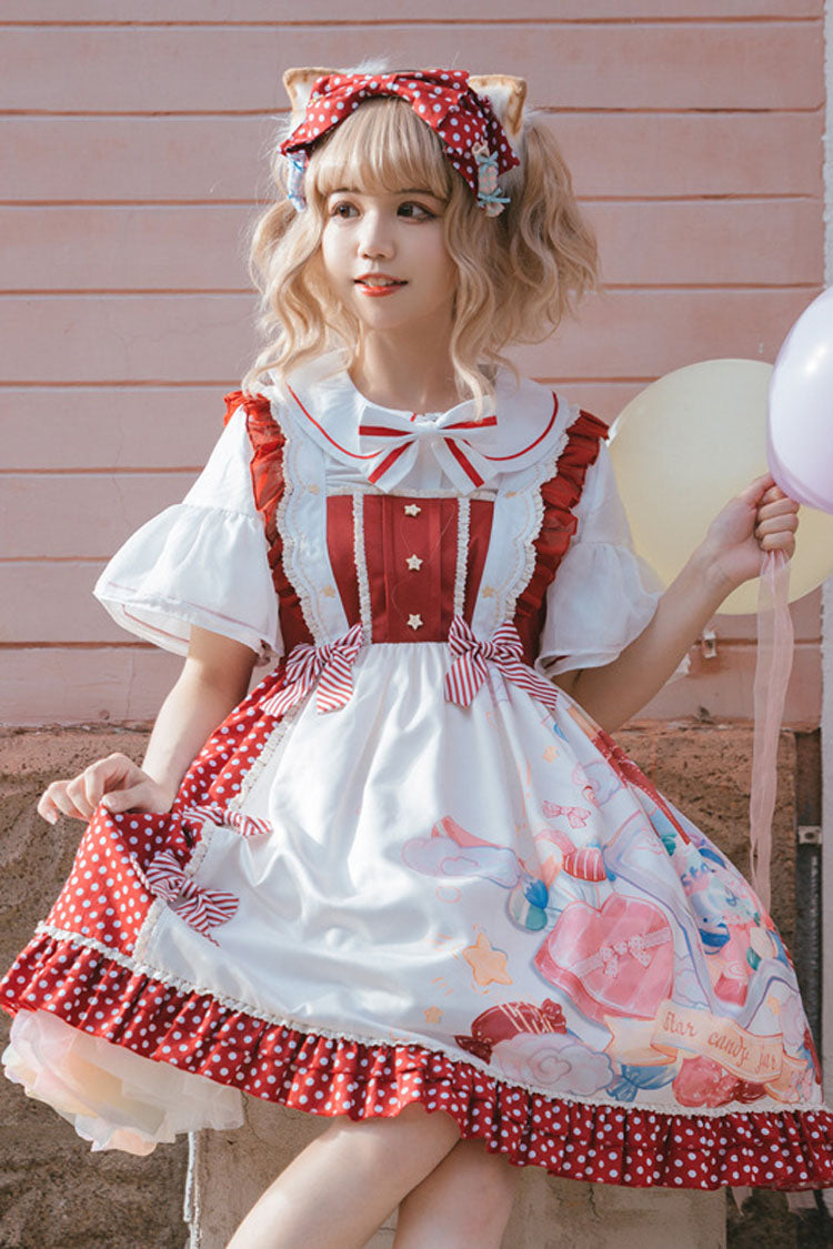 Candy Gift Polka Point Print Princess Sweet Lolita JSK Dress - white - 2