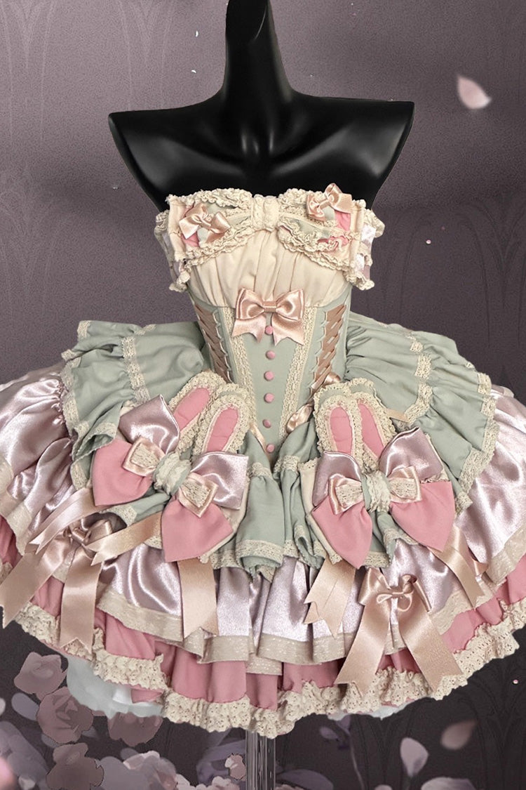 [Ribbon Dance] Multi-Layered Ruffle Bowknot Lace-Up Sweet Princess Lolita Dress 3 Colors - Product - 13