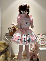 Panda Peach Print Bowknot Sweet Lolita Strap Dress 3 Colors - Product - 8
