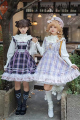 Pink/Purple [Endless Summer] High Waisted Printed Ruffled Bow Lace Sweet Princess Lolita Jsk Dress 2 Versions - Product - 2