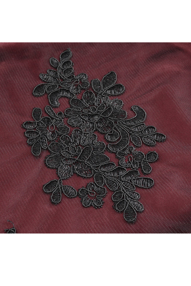 Black/Red High Waisted Embroidery Stitching Lace Women's Gothic Skirt - Product - 10