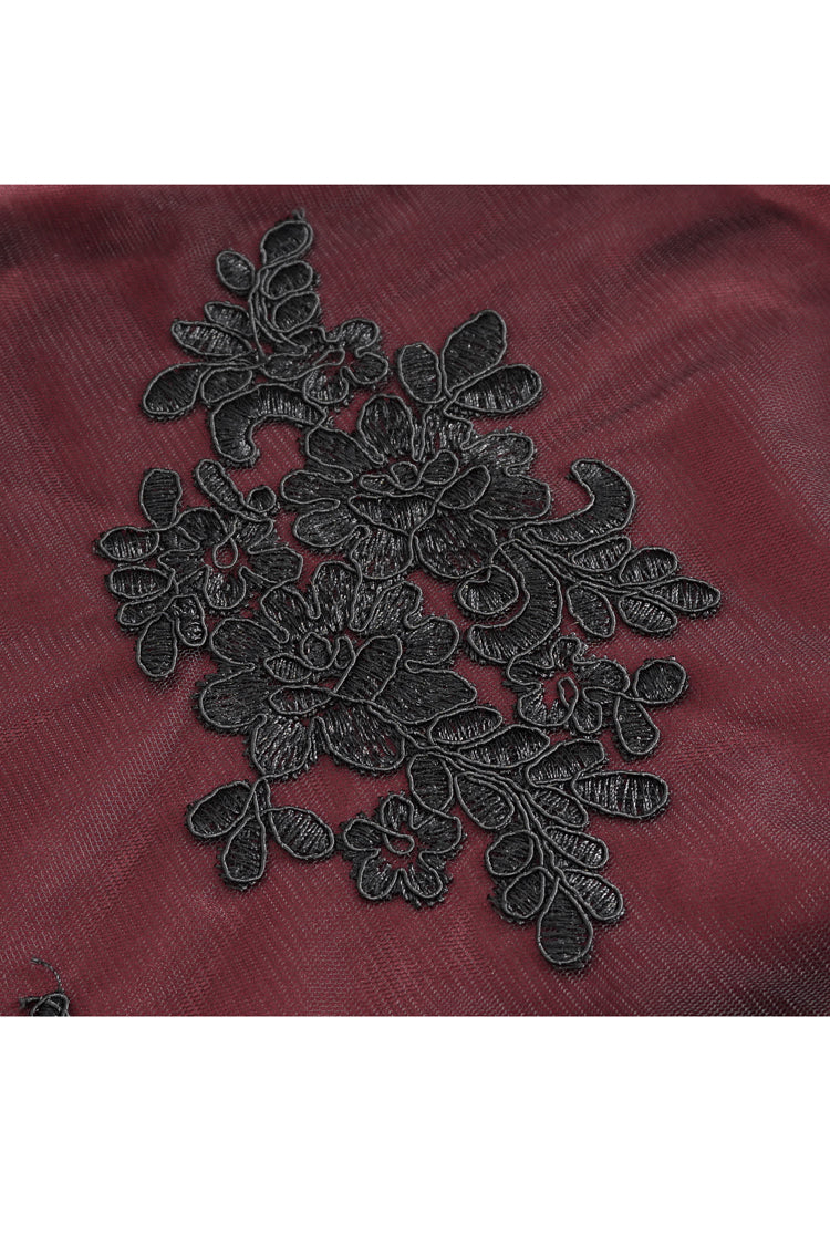 Black/Red High Waisted Embroidery Stitching Lace Women's Gothic Skirt - Product - 10