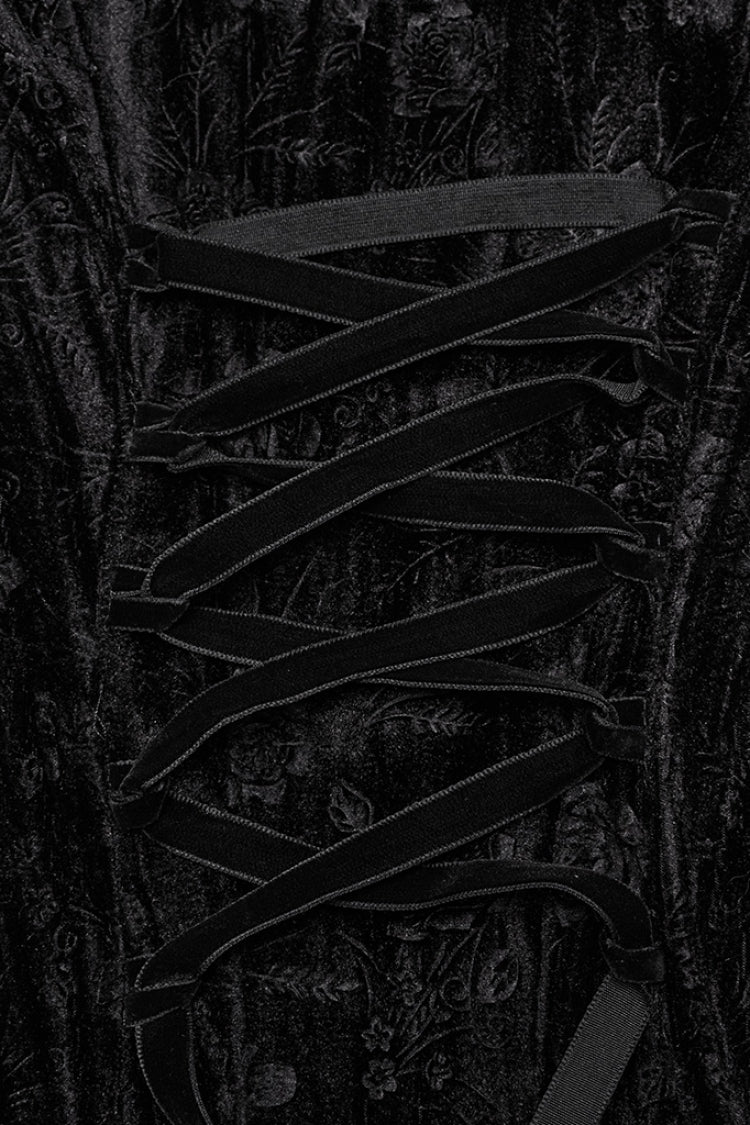 Black Jacquard Ripped Women's Gothic Dress with Oversleeves - Product - 9