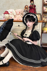 Black Doll Collar Short Sleeves Lace Daily Sweet Elegant Princess Lolita Dress - Product - 7