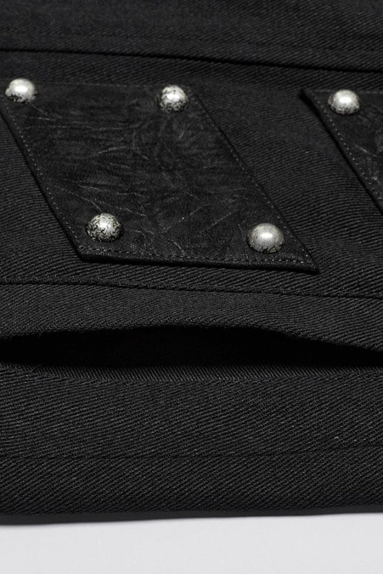 Black Stand Collar Sleeveless Stitching Buckle Decoration Mens Steampunk Vest - Product - 8