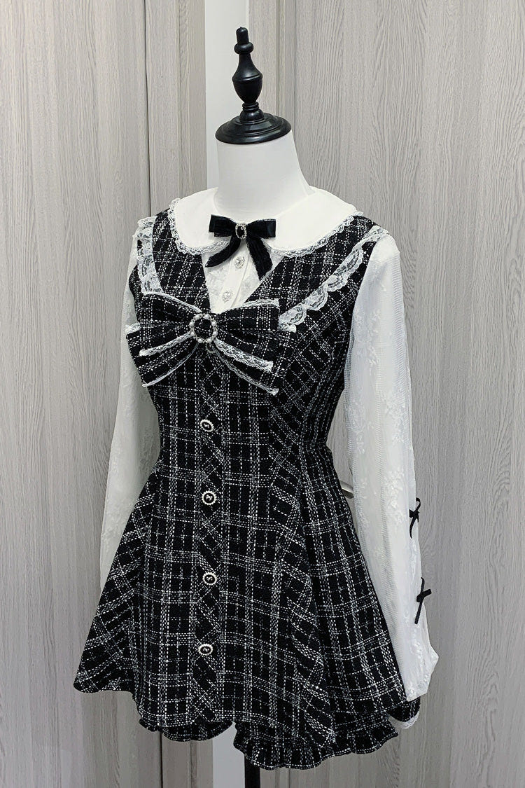 Black/White [Love Sonata] Long Sleeves Ruffle Bowknot Lace Jirai Kei Japanese Dress Set - Black/White - 1