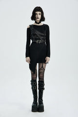 Black Cut-Out Asymmetric Buckled Eyelet Women's Punk Accessory with Pocket - Product - 2