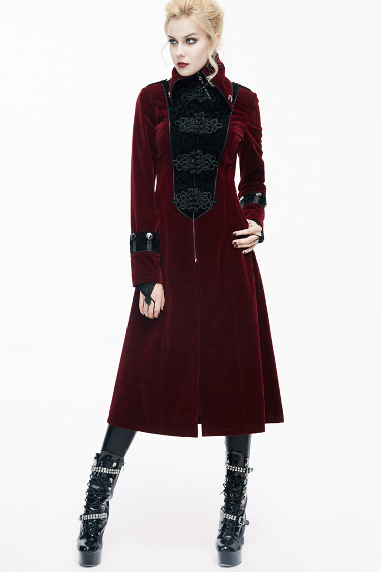 Red Stand Collar Retro Stage Costume Women's Gothic Coat - Product - 3