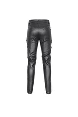Black Studded Lace Up Leather Men's Punk Pants - Product - 9