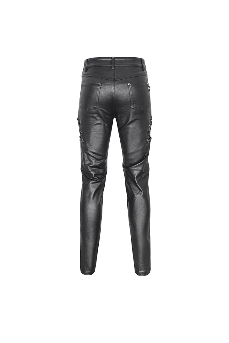 Black Studded Lace Up Leather Men's Punk Pants - Product - 9
