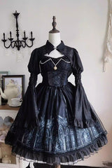 Black Sleeveless Church of Silent Night Print Ruffle Gothic Lolita Jsk Dress - Product - 3